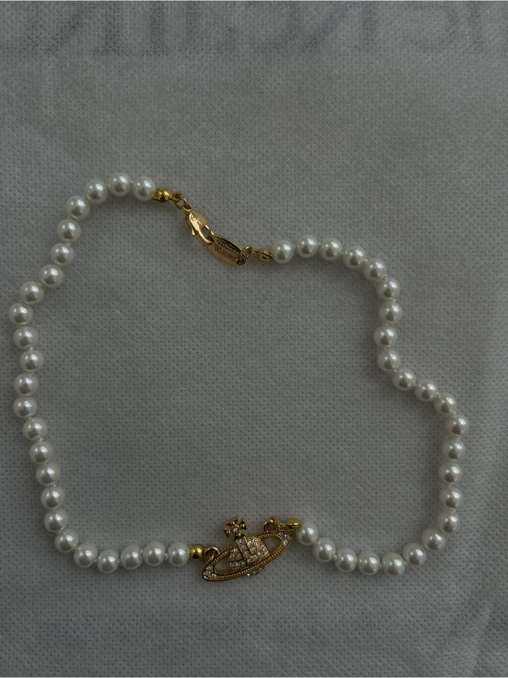 Vivienne Westwood White Pearl Necklace with Gold Orb Charm Choker